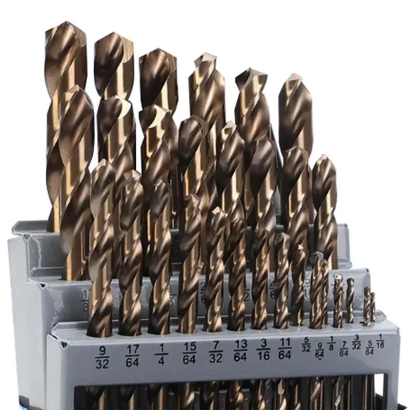 A02F-Cobalt Drill Bits Set M35 High Speed Steel Twist Jobber Length For Hardened Metal, Stainless Steel, Cast Iron Qme