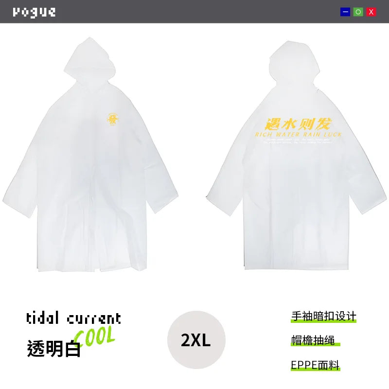 Waterproof Raincoat Clear Transparent Poncho Trench Adult Rain Jacket Qme Clear L