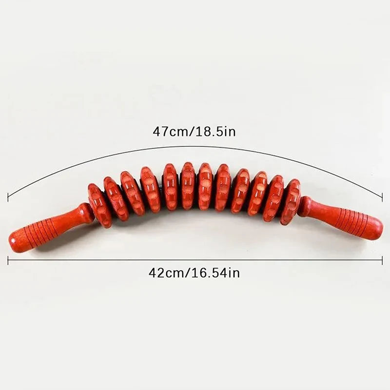 Wood Fascia Massager Anti-slip Handle Grooved Roller Arms Legs Thighs Qme onesize