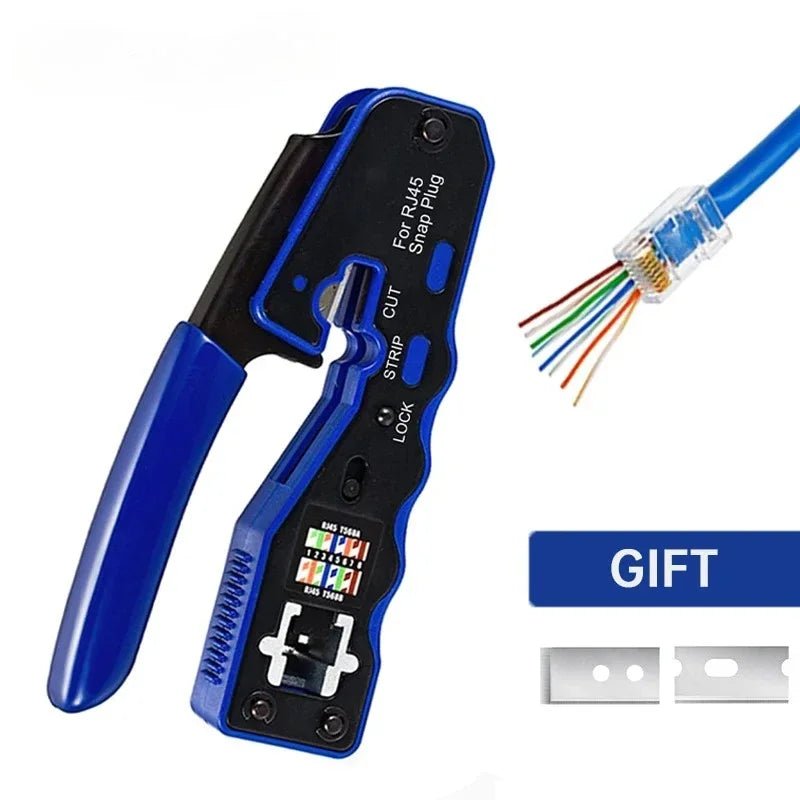 RJ45 Crimp Tool Pass Through Crimper Cutter for Cat6a Cat6 Cat5 8P8C Modular Connector Ethernet All-in-one Wire Tool Qme Default Title