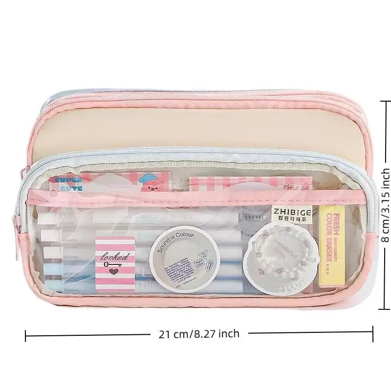 Block Transparent Large Capacity Creative Stationery Bag Qme