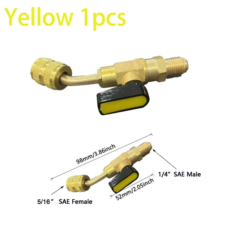 Refrigerant Angled Shut-Off Ball Valve Adapter 1/4" SAE R22 R12 R410a Air Conditioning Charging Hoses AC Refrigerant Tools Qme r410 Angled Valve 2