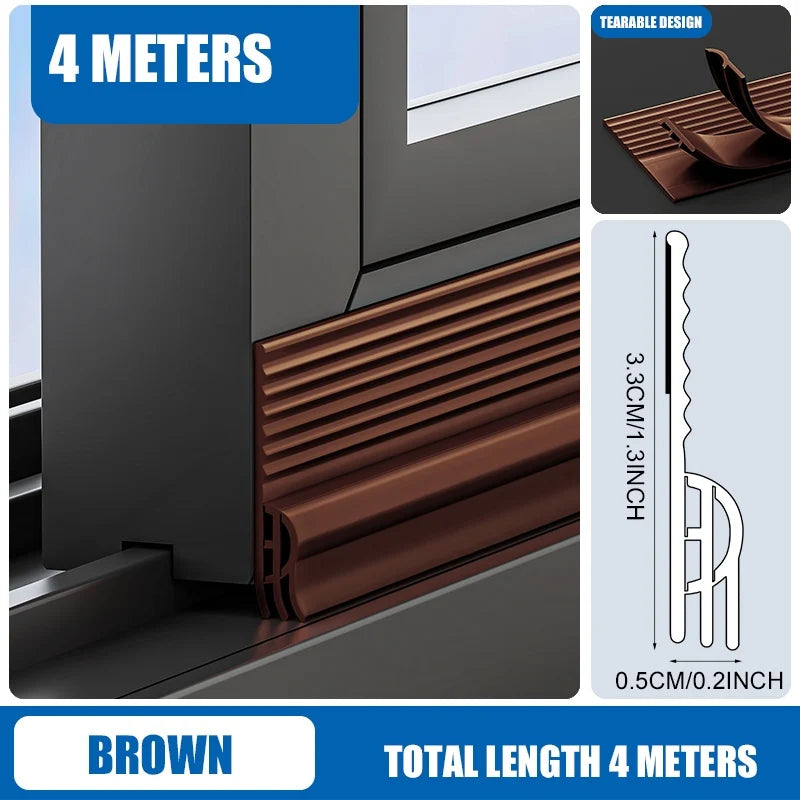 2/4M TPE Triple Anti-Cold Window Seal Strip Windproof Dust-proof Noise Reduction Weatherstrip Self Adhesive Door Seal Strip Qme Brown 4M