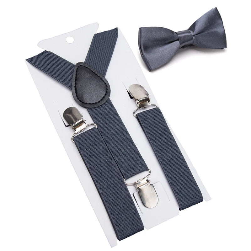 Suspenders Bowtie Kids Boy Girl Childrens Christmas Designer Qme Dark Grey