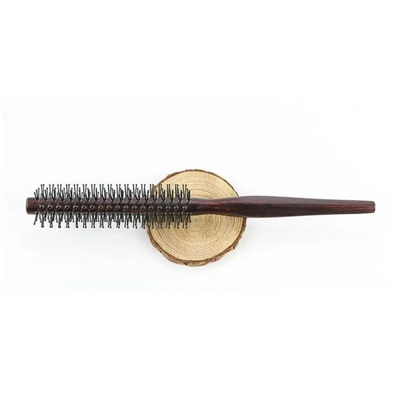 Curly Hair Styling Roller Comb Mini Round Nylon Brush Wooden Handle Qme