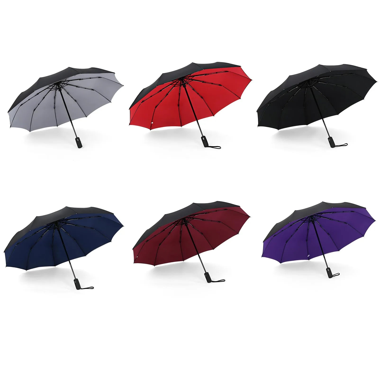 10 Bone Solid Color Automatic Umbrella Thick and Durable Keel Fold Umbrella UV Resistant Folding Umbrella Household Necessities Qme