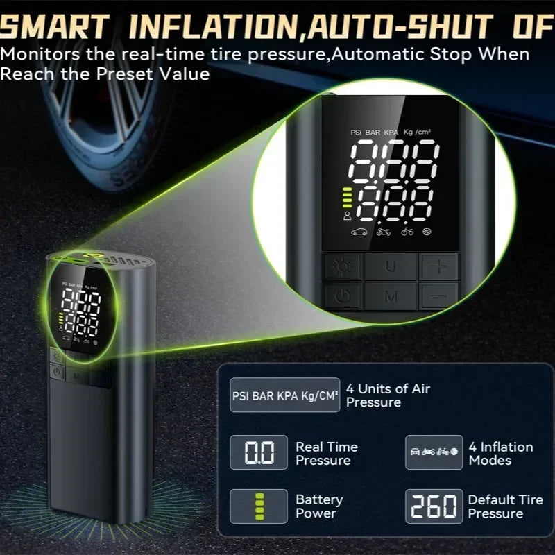 Tire Inflator Portable Air Compressor - 150PSI with Tire Pressure Gauge,8000mAh & 3X Faster Portable Air Pump for Car Accessory Qme