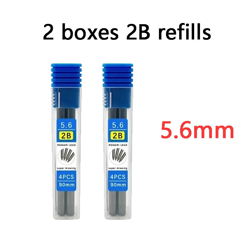 4Pcs/Box 5.6mm 2B/4B/6B/8B Solid Mechanical Pencil Replaceable Lead, Mechanical Pencil Lead Marking Architectural Accessory Qme 2 box 2B black