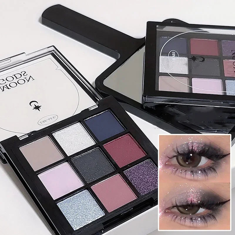 9 Colors Dark Punk Smoked Eyeshadow Palette Black Purple Pearl Matte Brightening Lying Silkworm Fine Shimmer Earth Color Makeup Qme