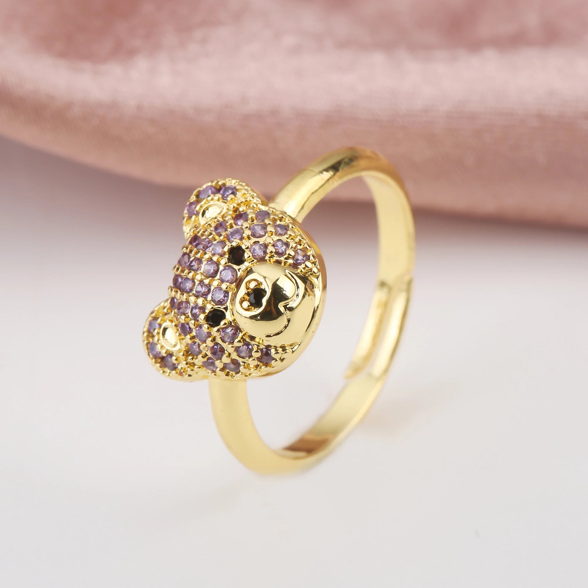 9 Colors Luxury Bear Shiny Zirconia Bracelet Classic Animal Adjustable Bracelet for Women Party Wedding Daily Wear Jewelry Gift Qme Purple Rings