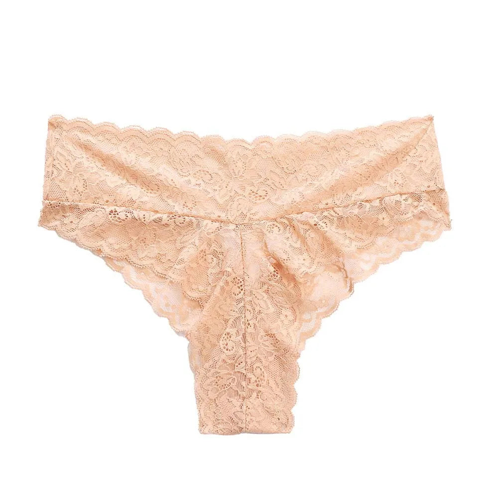 Soft Mid Waist Lace Panties Flower Transparent Underwear Women Qme Skin Color S 1pc