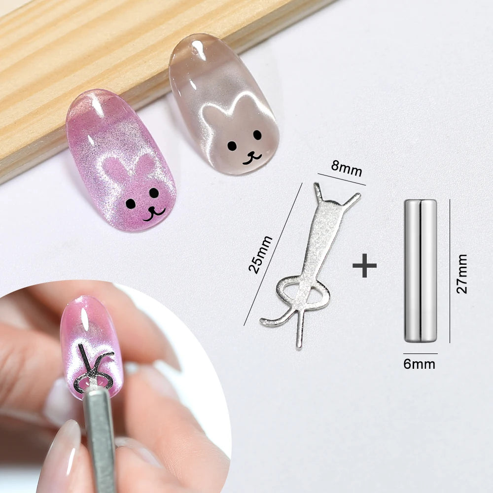 DIY Design Cat Eye Nail Art Magnet Heart Rabbit Striped Tool Red Qme GJ-CTB-010