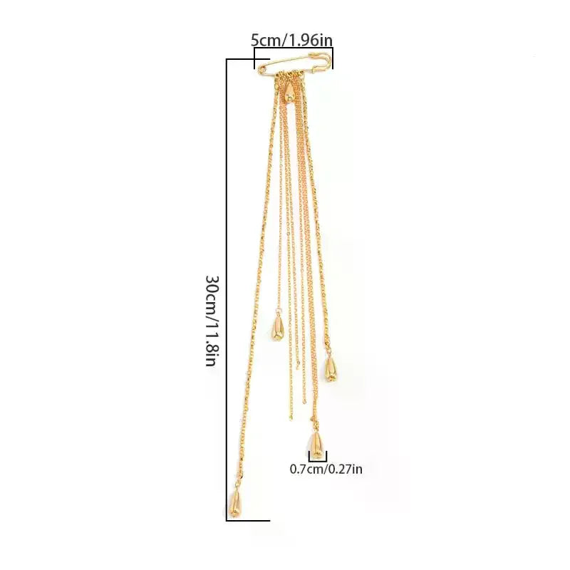 Exaggerated Water Droplet Fringe Tassel Chain Brooch Metal Chain Clothing Tie Pin Bead Fixed Ornament Banquet Party Jewelry Gift Qme