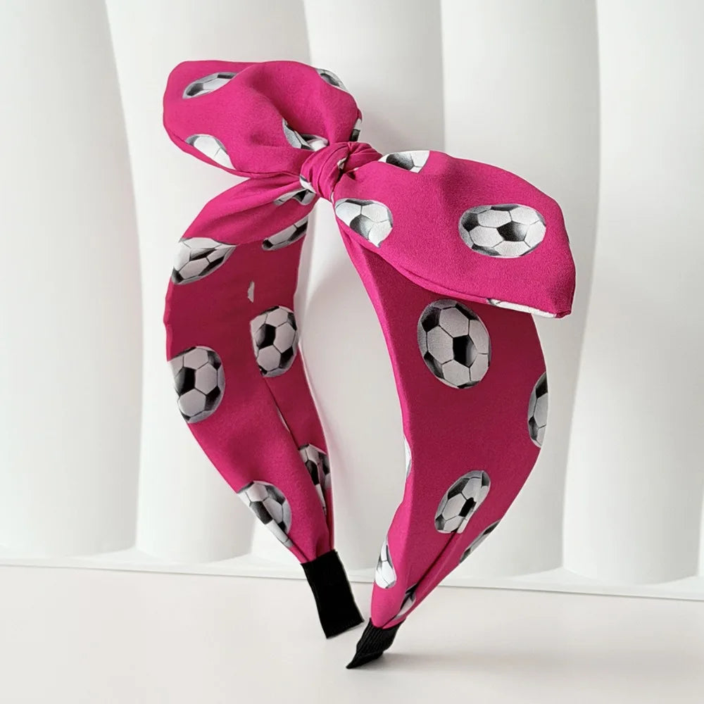 Cute Football Headband Rabbit Ear Soccer Print Soccer Fan Hair Band Charming Design Funny Costume Bunny Knot Headband Qme Pink XXS