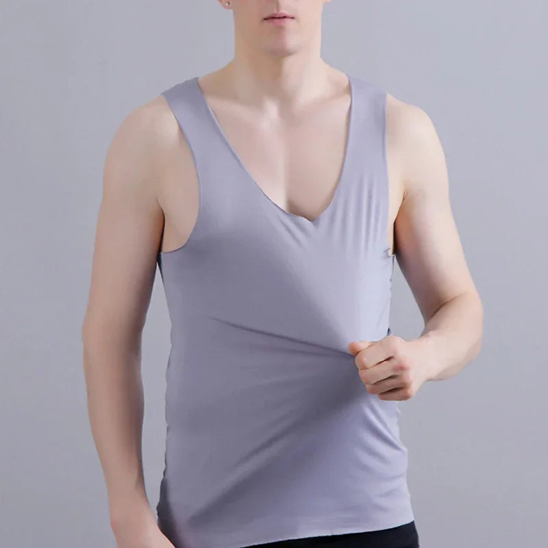 Men's Sleeveless T-shirt Vest Sports Ice Silk Fitness Undershirts Underwears Slim Fit Top Sports Sleeveless Breathable Singlet Qme