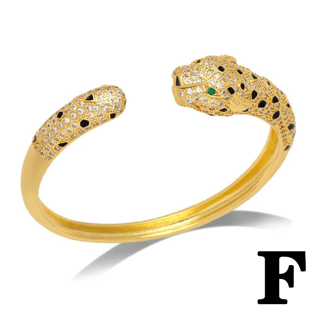 New Hot Punk Hip Hop Personality Leopard Head Bracelet Men and Women Cool Zircon Gold Plated Cuban Chain Wholesale Qme F