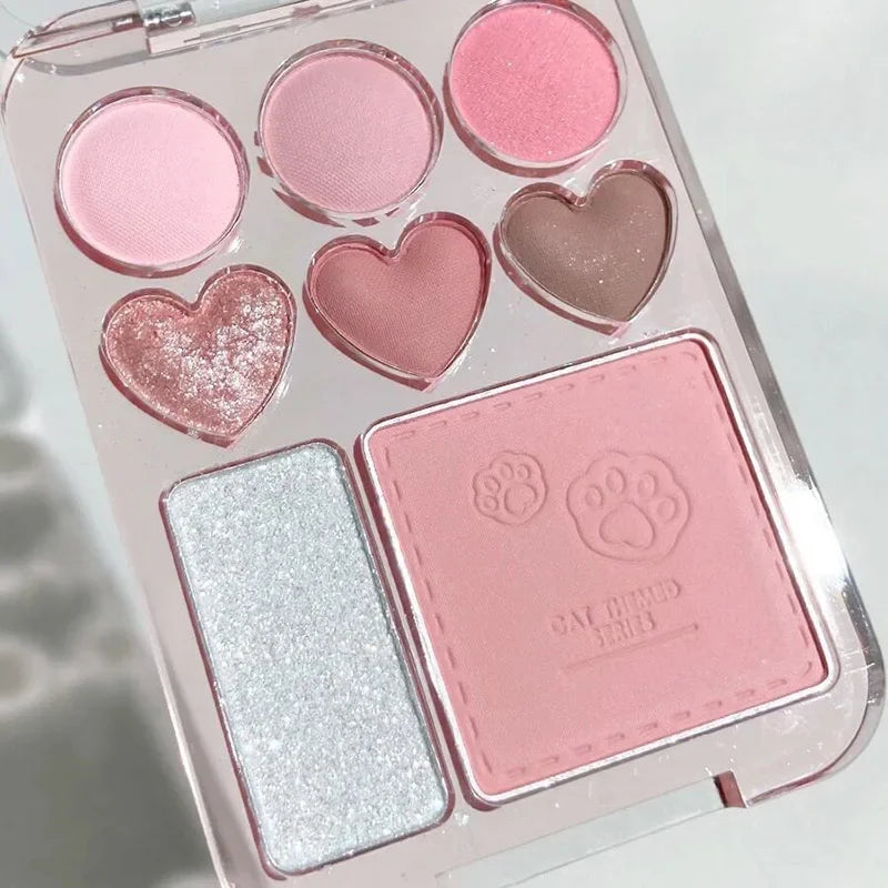 8-color Love Heart Eyeshadow Palette Pearly Glitter Shiny Highlighter Shadow Shimmer Gray Pink Blush Eyeshadow Brighten Make Up Qme