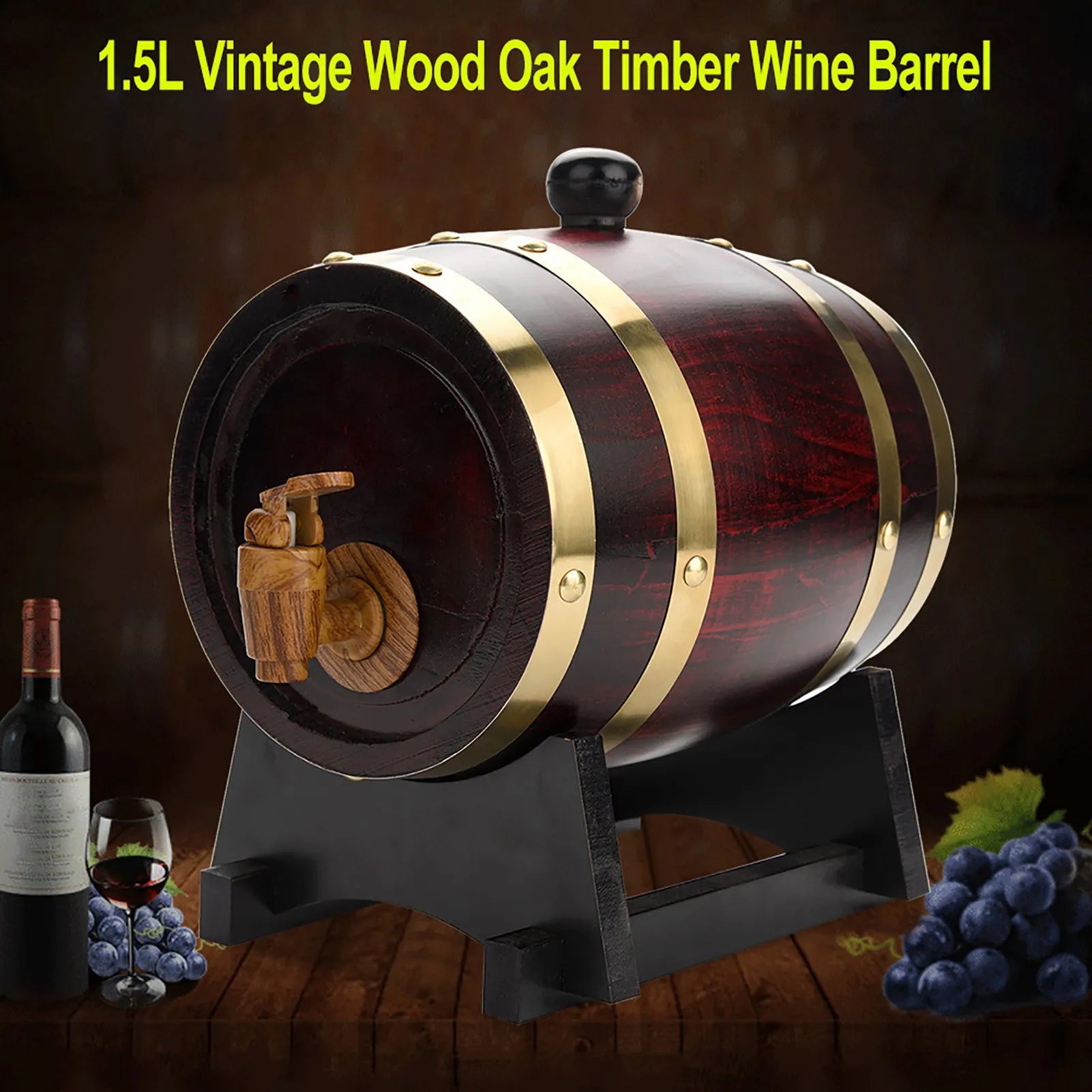 Barrel for Beer Oak Timber Wine Barrel Vintage Wood Oak Timber Wine Barrel for Beer Whiskey Rum Port Vintage 1.5/3/5/10L Qme 1.5L