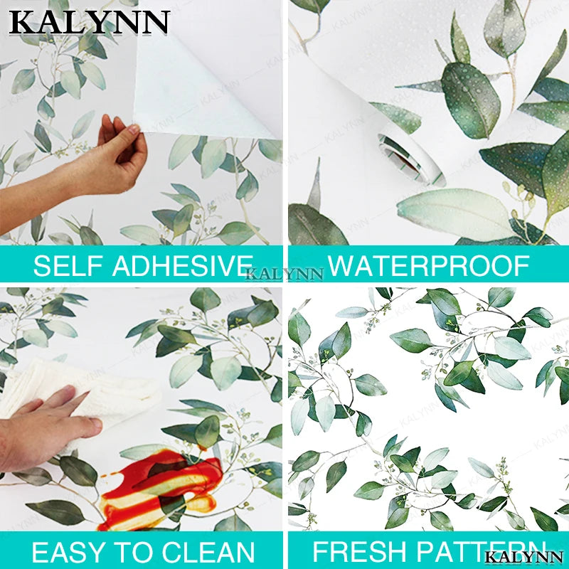 Vinyl Green Leaf Peel Stick Wallpaper Self Adhesive Contact Paper Qme