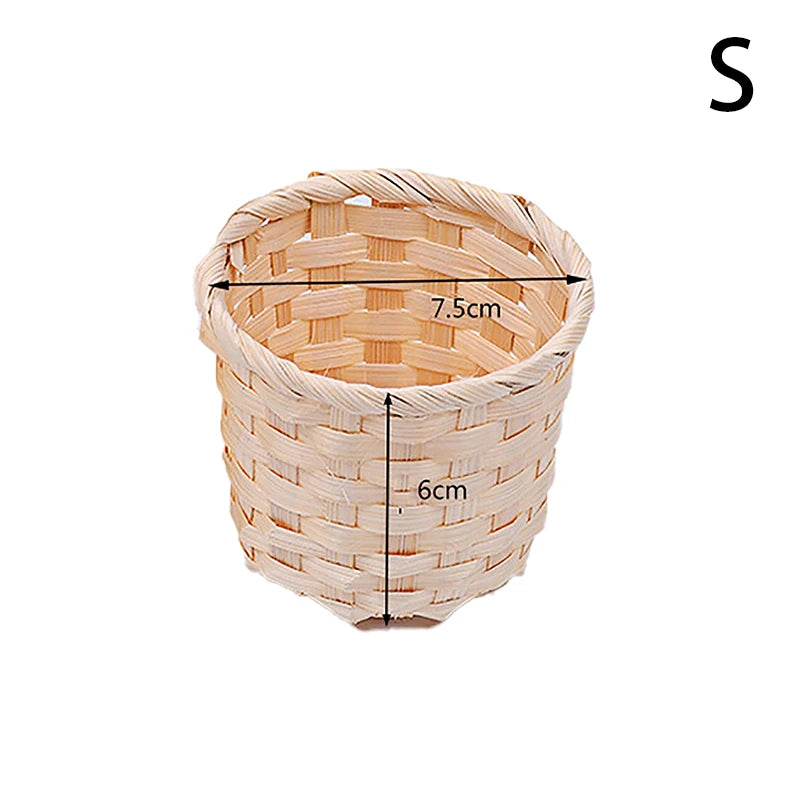 Bamboo Mini Desktop Storage Basket Rural Woven Baskets Fruit Qme S