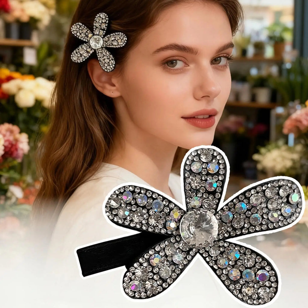 Flower Sparkling Rhinestone Hair Clip Vintage Metal Duckbill Hairpin Qme