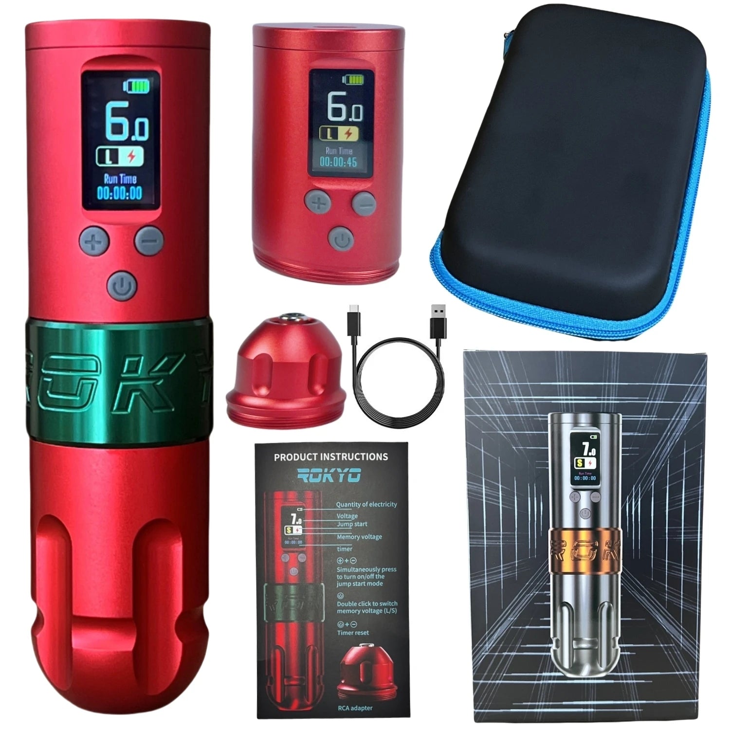 ROKYO Direct Drive Wireless Tattoo Pen Machine 4.0mm Stroke 1600mAh Light Weight Brushless Motor Power For Liner Shading Tattoo Qme Red Dual Battery USB Type-C