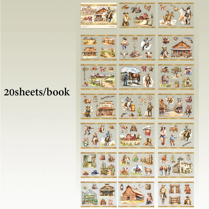 European Vintage Scene & Character Sticker Book, Perfect for Scrapbooking, Art Bookmark Making & More, A Must-Have for Students Qme C