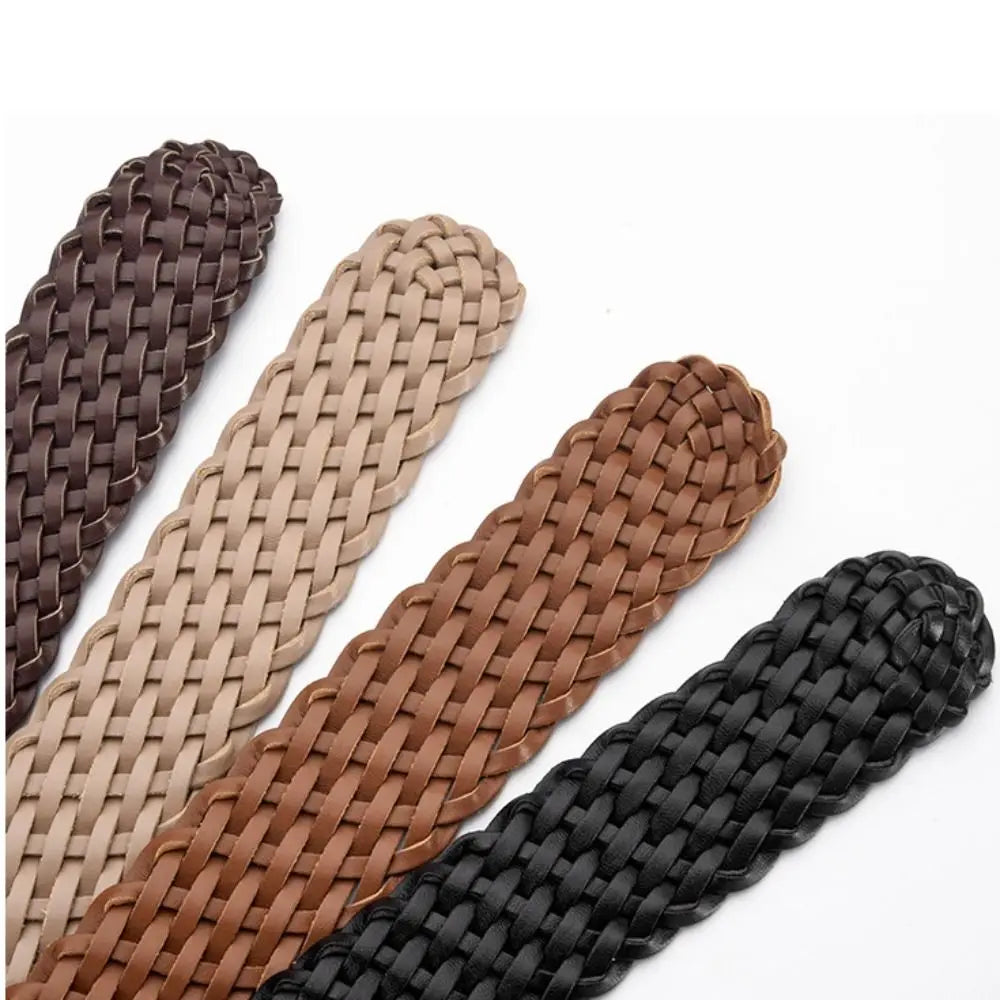 Personality Woven Weave Belt Hollow Out Round Retro Belt Wide PU Leather Bohemian Style Waistband Women Qme