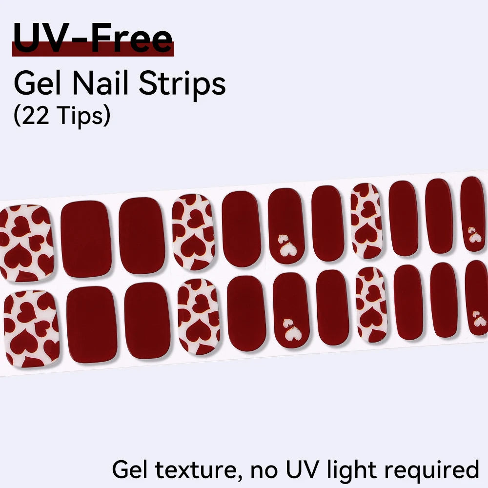 22 Tips Sheet Red French Heart UV-Free Gel Nail Stickers Long-lasting Qme BSA-0378