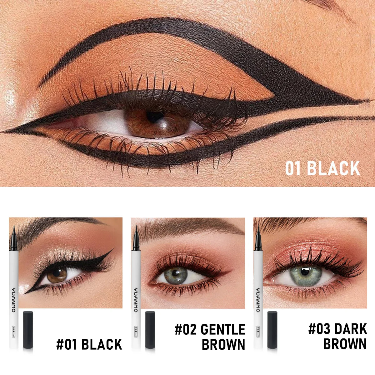 Ultra-fine Brown Liquid Eyeliner Waterproof Sweatproof Quick-dry Qme 3 in set