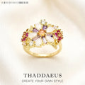 Colourful Flowers Ring 2023 Brand New Fine Jewerly Bohemia 925 Sterling Silver Gift For Women Qme Gold 9