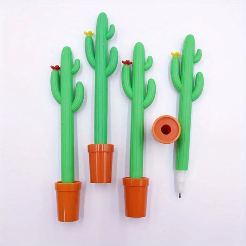 Cute Cactus Shaped Gel Pen, 0.5mm Blue Ink Neutral Pen, Creative Silicone Plant Pen for Students Office Qme