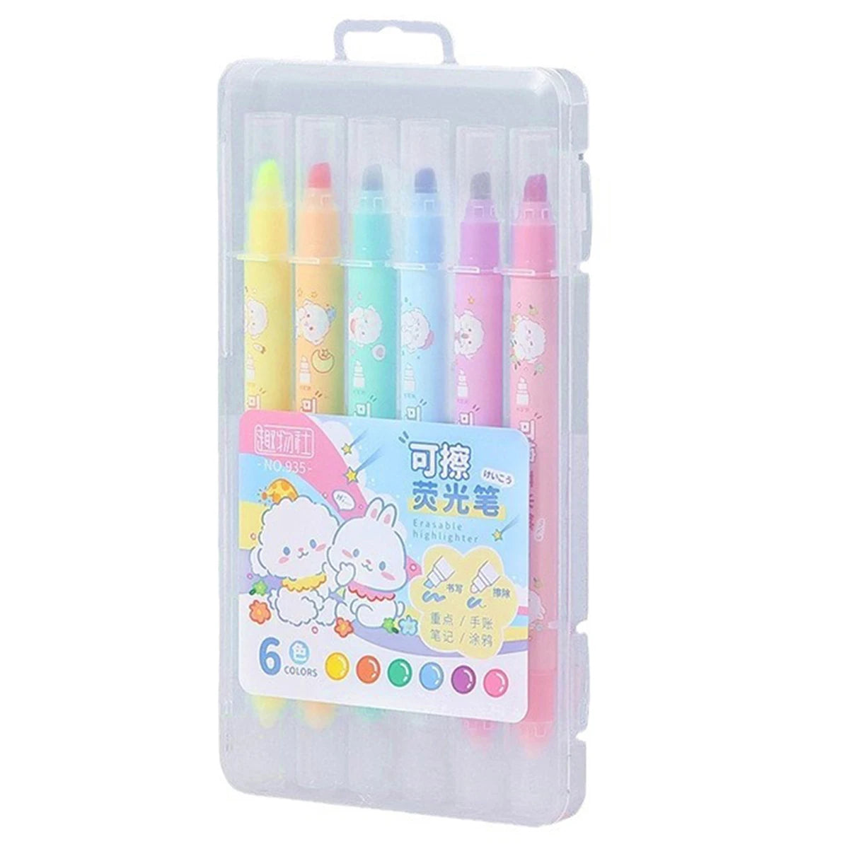 6Color/Set Double-ended Erasable Highlighter Kawaii Stationery Creative Graffiti Pen School Supplies Student Marker Highlighter Qme 6 colors