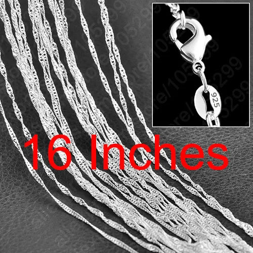 5PCS Promotion Wholesale 925 Sterling Silver Color Beautiful Water Wave Necklace Singapore Chain With Lobster clasps 16"-30" Qme 16 Inch 40CM