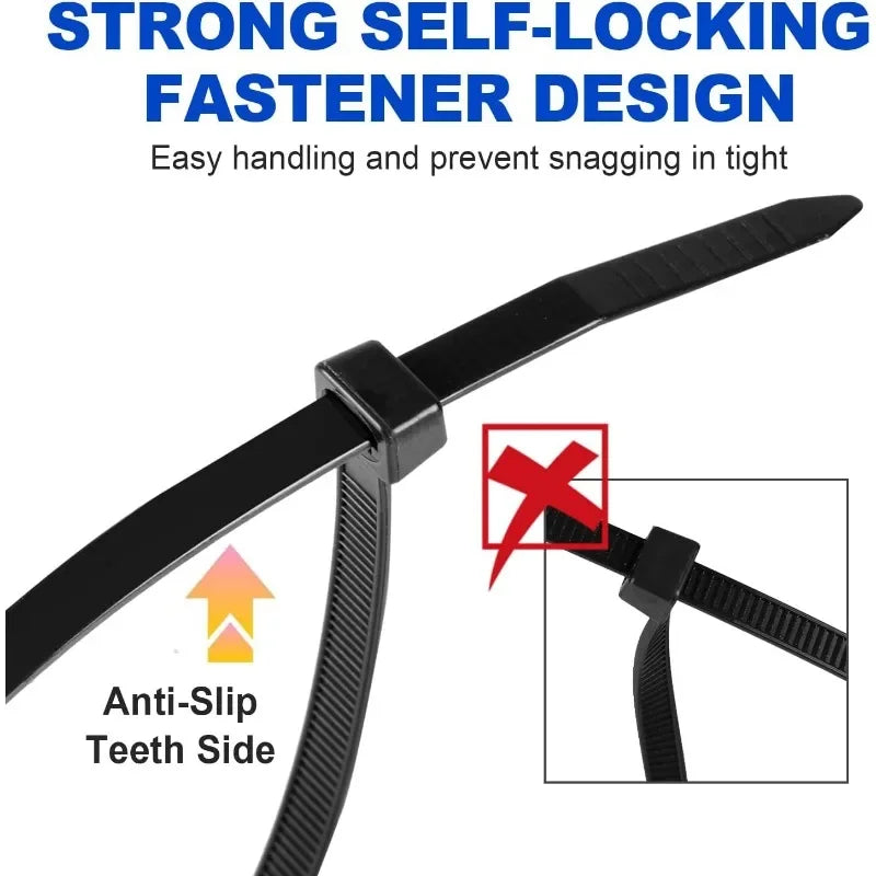 1000/100Pcs Plastic Nylon Cable Ties Self-locking Cord Ties Straps Adjustable Cables Fastening Loop Home Office Wire Zip Ties Qme