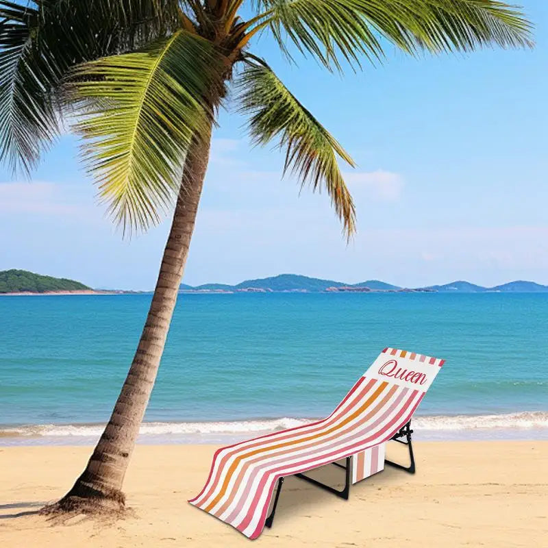 1Pc Striped Beach Chair Cover with Side Storage Pockets Pool Lounge Chaise Towel Sun Lounger Covers suitable for Beach Chair Qme