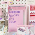 Portable File Folder Case Storage Organizer Bags Transparent Handle Qme 33CM pink