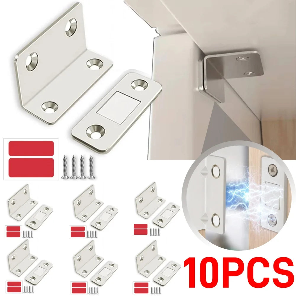10-1PCS L-shaped Magnetic Door Closer Self-adhesive Invisible Cabinet Door Suction Wardrobe Magnetic Strip Patch Door Stopper Qme