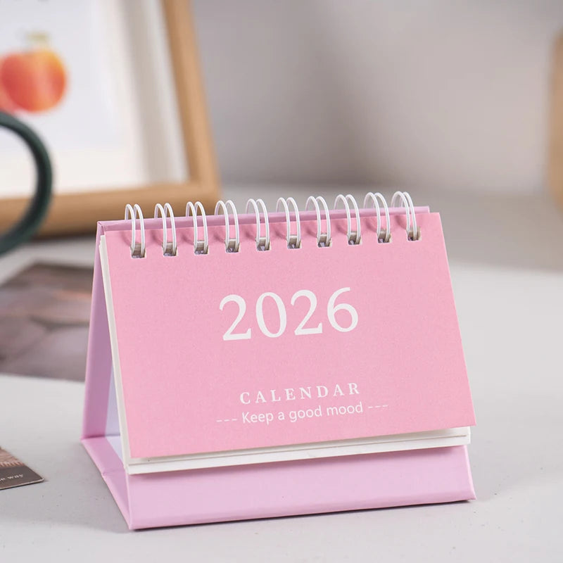 2026 Mini Desk Calendar Desktop Notepad Ornament Cute Simple Calendar,Christmas New Year Gift, Daily Planner Table Calendar Qme Pink Short Style