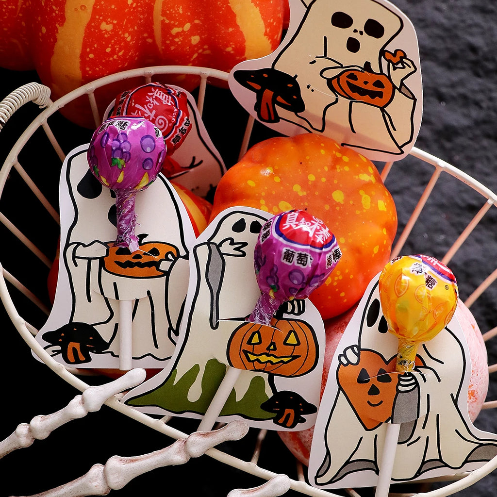 Halloween Lollipop Cards—Pack of 30: Fun Halloween Candy Cards for Kids, Featuring 5 Different Ghost Designs to Celebrate Halloween Qme