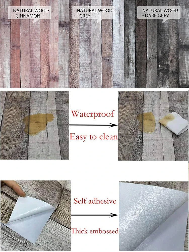 Vintage Self Adhesive Wood Wallpaper Natural Wood-dark Grey Contact Qme