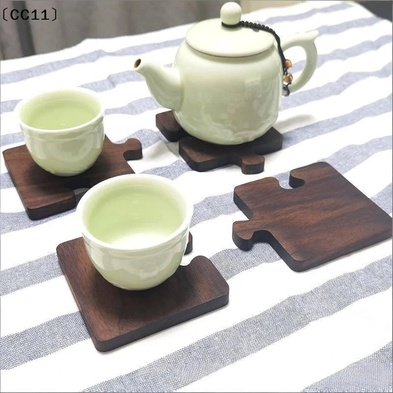 Wooden Coaster Retro Teacup Mats Creative Building Block Shape Cup Qme