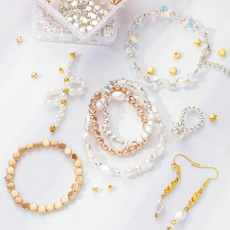 4Colors CCB Spacer Beads Kit in 6 Styles Assorted Round Star Gold Spacer Beads for Bracelet Necklace Making Jewelry DIY Craft Qme