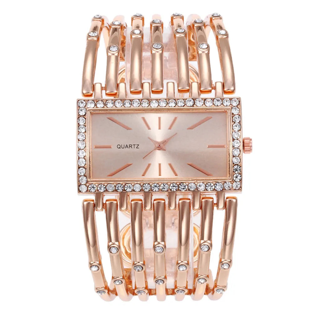 Women's Watch Luxury Rhinestone Quartz Cuff Bangle Watch Analog Stainless Steel Party Dress Wrist Watch Qme Rose