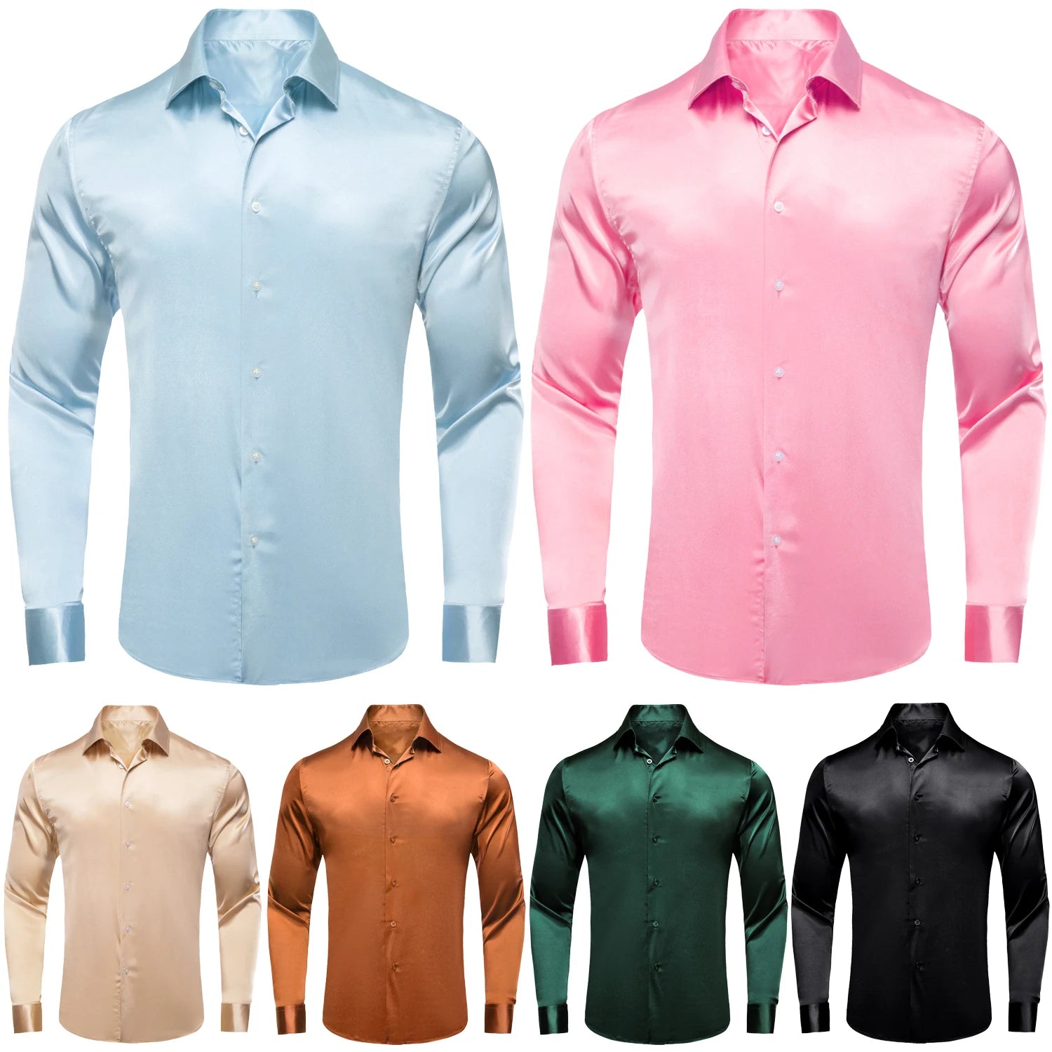 Hi-tie Luxury Plain Silk Mens Dress Shirts Long Sleeve Pure Purple Qme