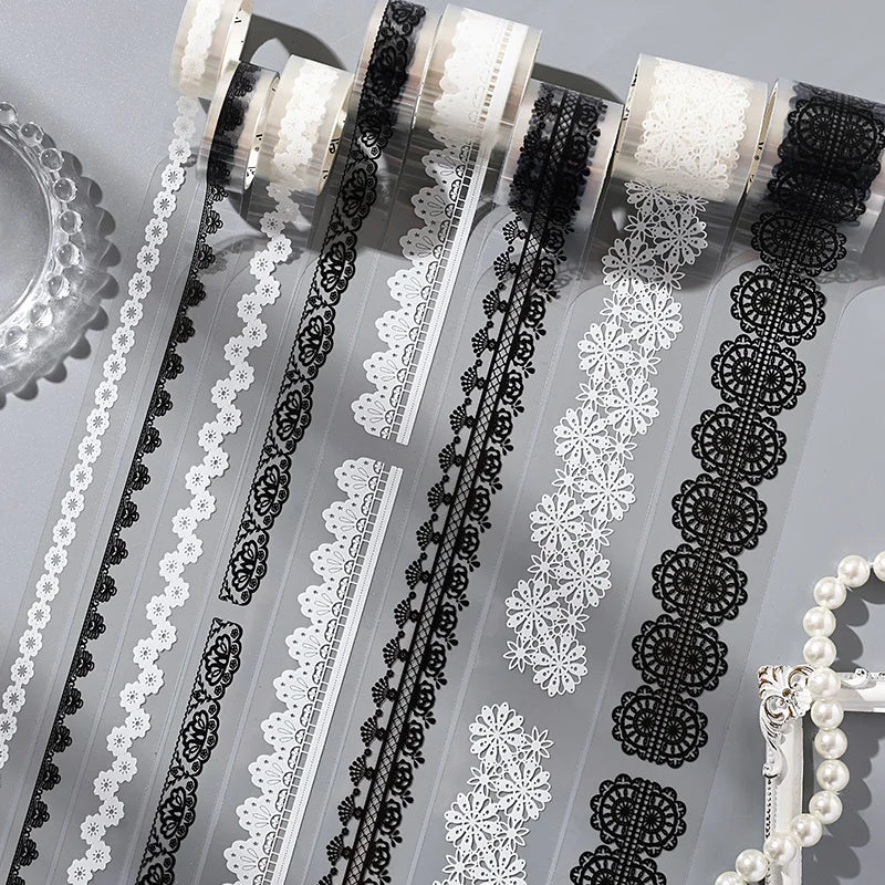 4 Rolls Black and white lace Washi Tape Set Decorative Scrapbppking Stickers Masking Tapes For DIY Planner Journal Stationery Qme