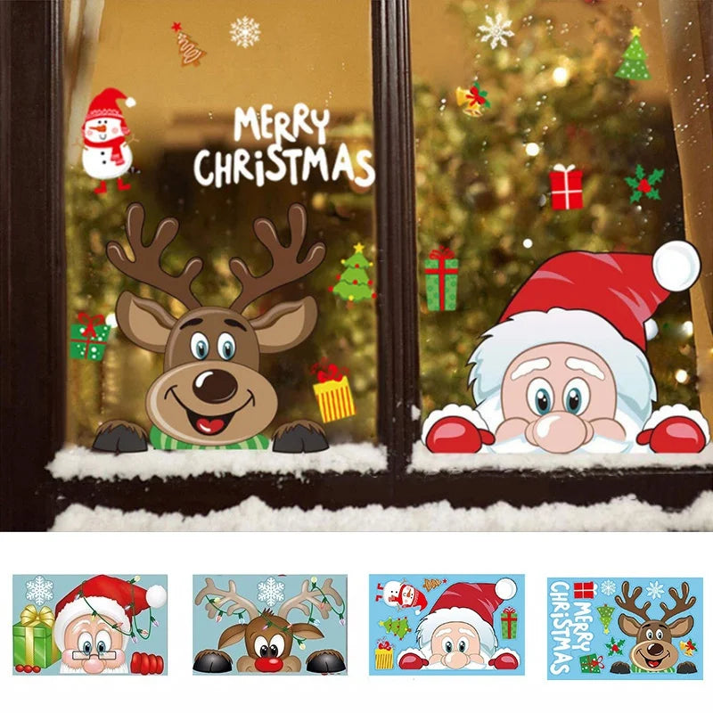 Snowflake Santa Elk Christmas Colorful Static Glass Sticker Window Home Decoration Qme