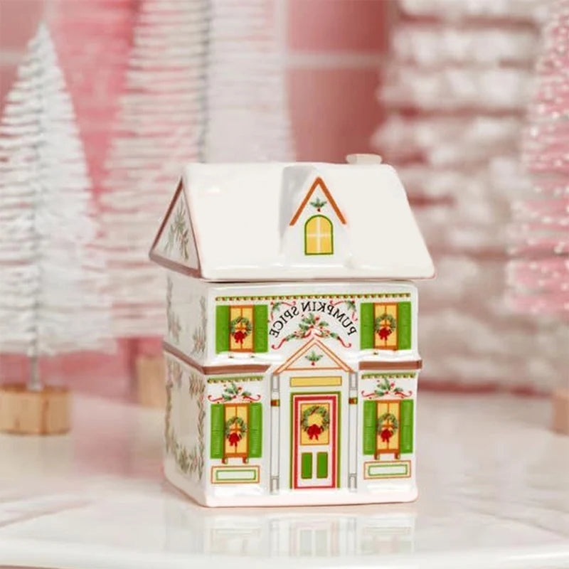 Holiday Village Spice House Set, Mini Christmas Gingerbread Houses Jars, Festive Decor Kitchen Countertop Christmas Candle Qme E