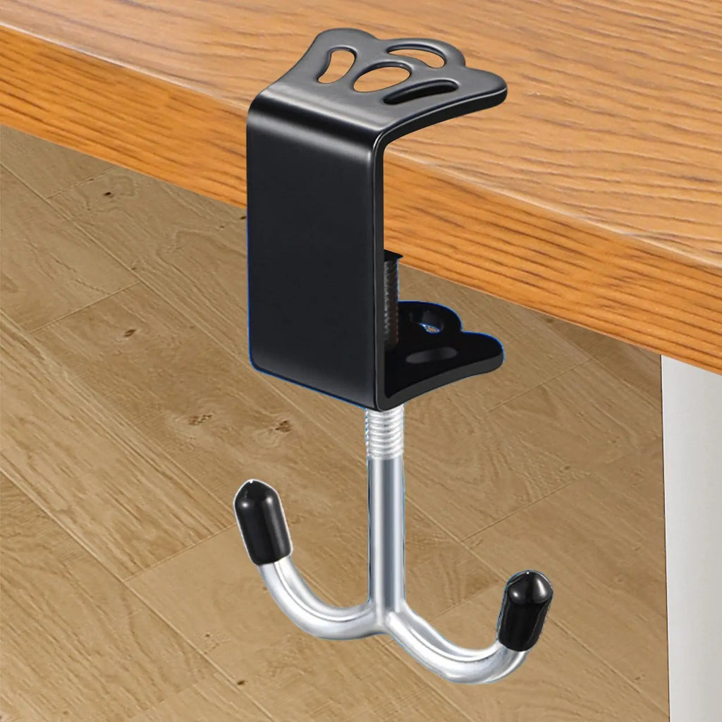 Desk Clamp Hook Headphone Holder Iron Double Hooks Under Adjustable Qme