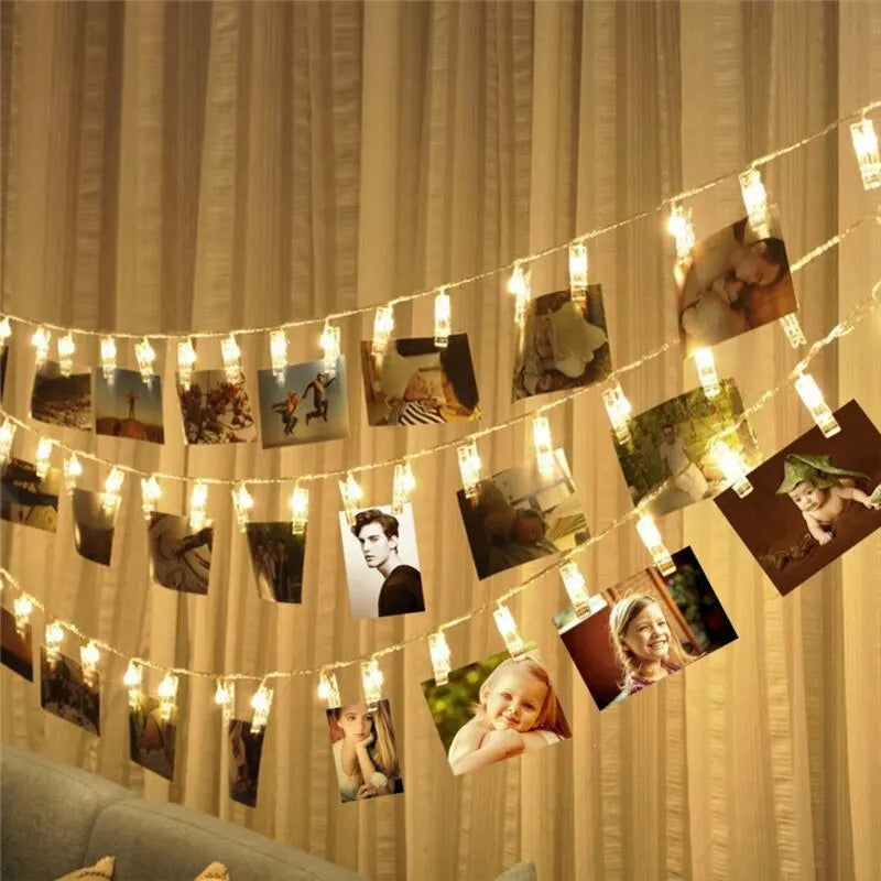 Garland Card Photo Clip String Lights 1.5M 10LEDS Led Fairy Light Bedroom DIY Clothespin Shapes Battery Decoration Lamp Qme